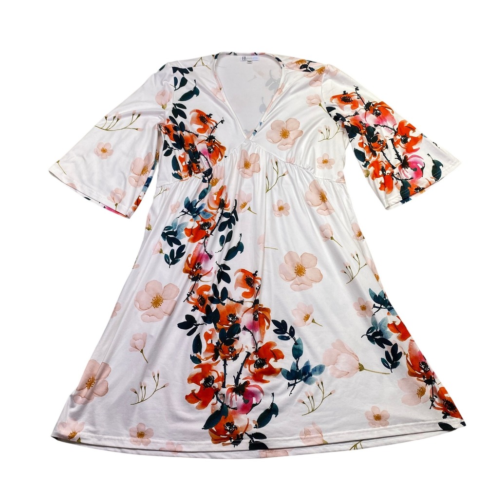 Hazel Blues Floral Empire Waist Bell Sleeve Mini Dress White Orange 2XL HB